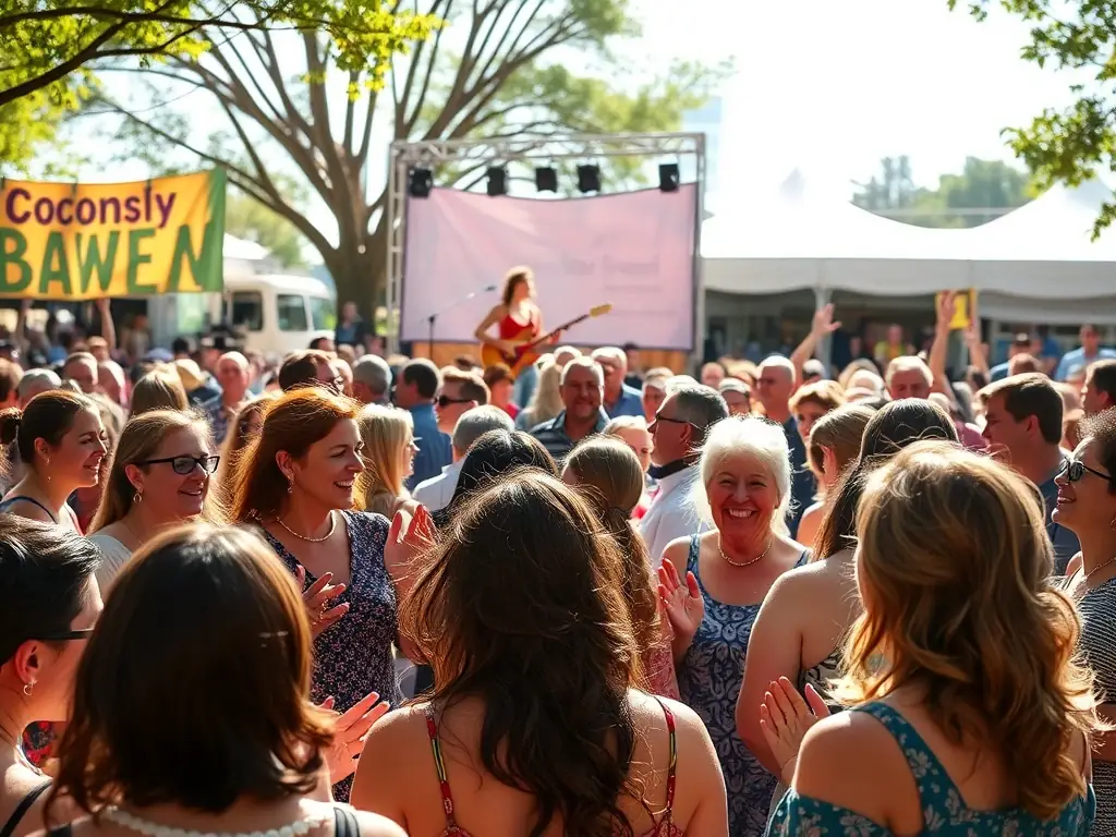 A photo capturing a community outreach event where LES AMIS D'OSMONDE is performing in a public space, engaging with a diverse audience and promoting musical appreciation.
